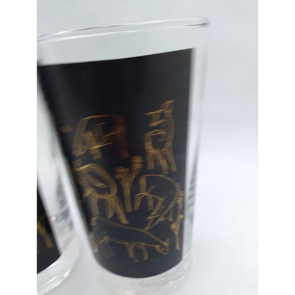 Vtg. Unique set of 2 MCM Deer Trees gold on black Clear high ball / tumblers - Picture 13 of 15